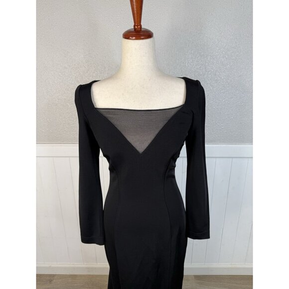 Vtg Tadashi Shoji Dress Womens Fits Sz S Black 90's Gothic Glam Square Neck Mesh - Picture 3 of 16